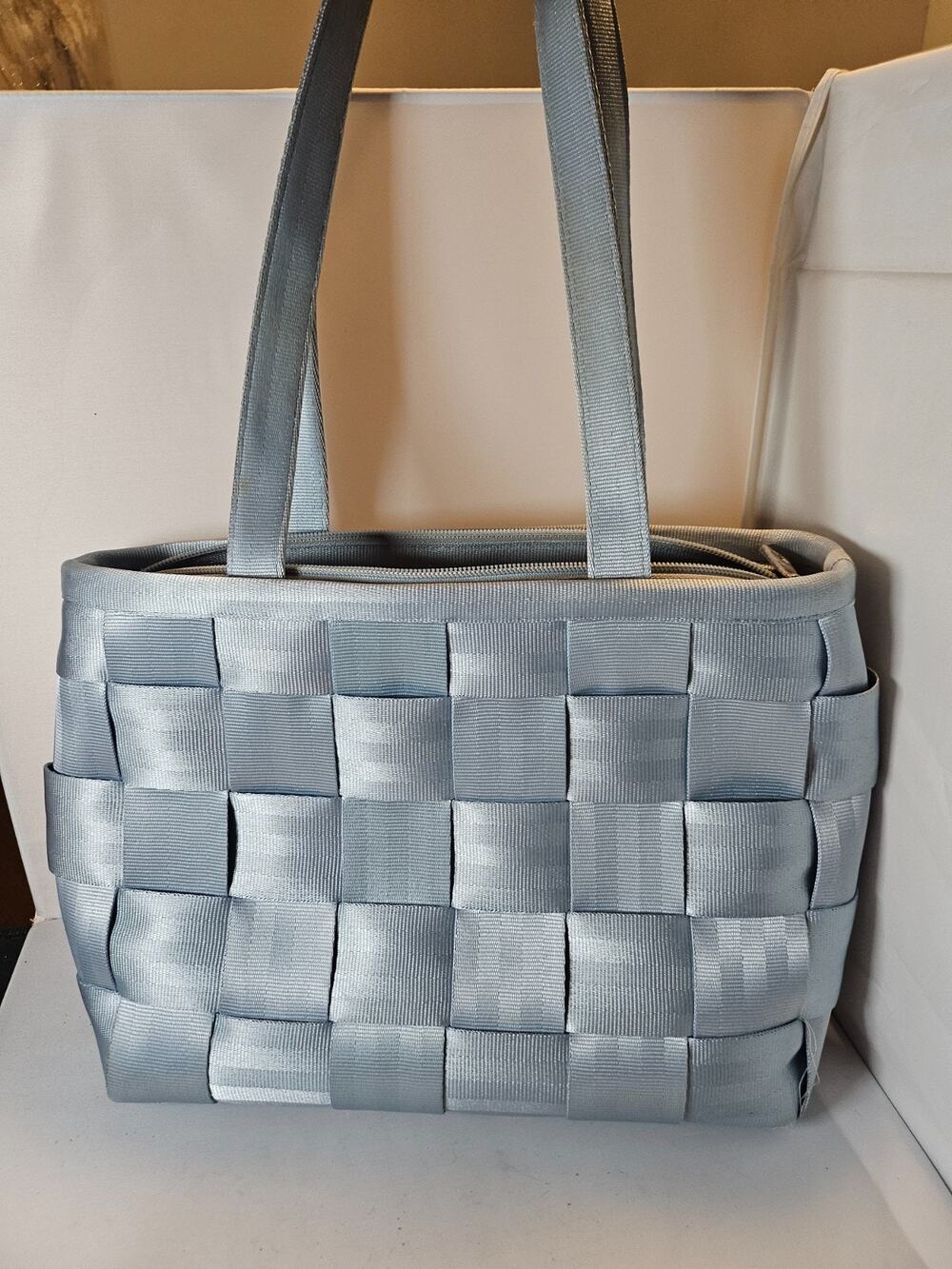 Harveys Original Seat Belt Large Tote Blue Double Handle Woven Bag Denim